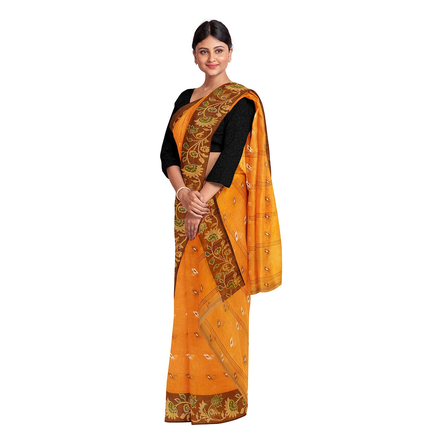 Exclusive Collection 100% Pure Cotton Musturd Tant Saree With Hand Weaving Work - Distacart