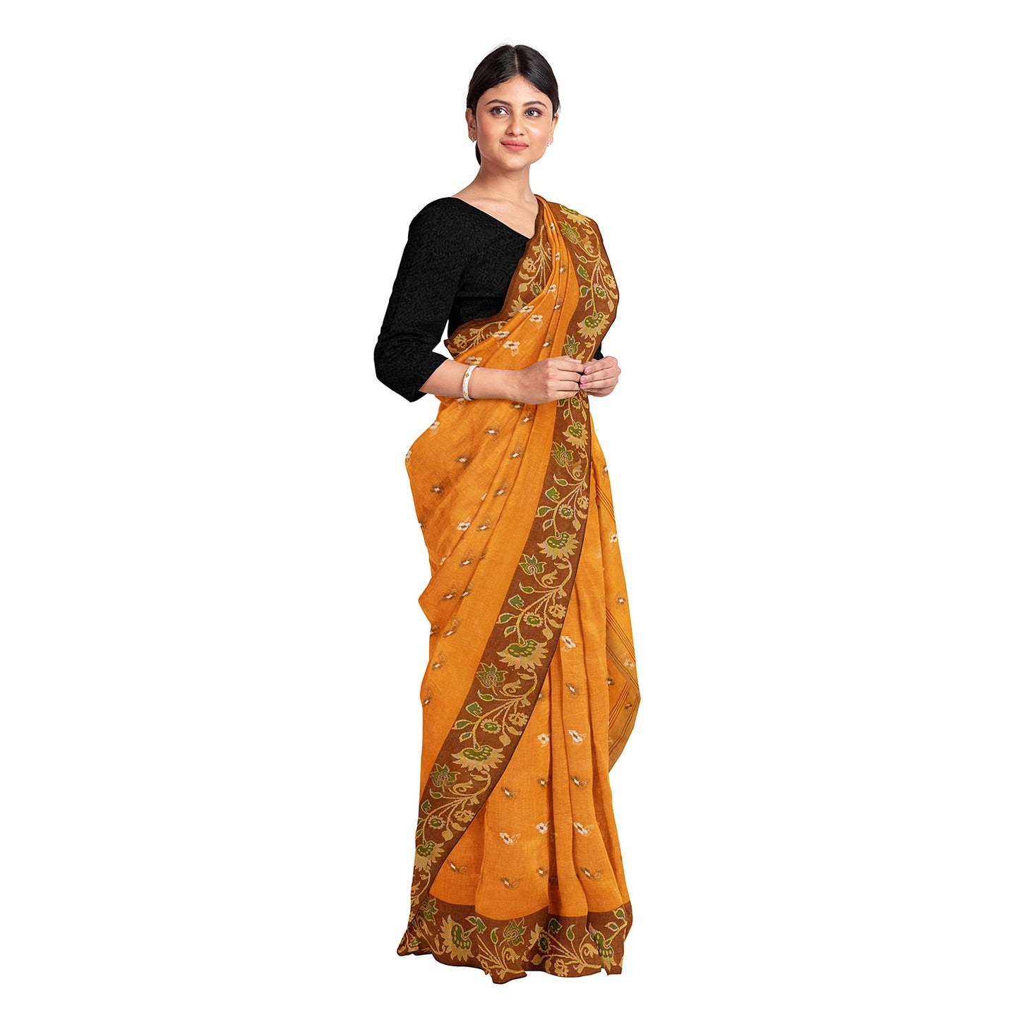 Exclusive Collection 100% Pure Cotton Musturd Tant Saree With Hand Weaving Work - Distacart
