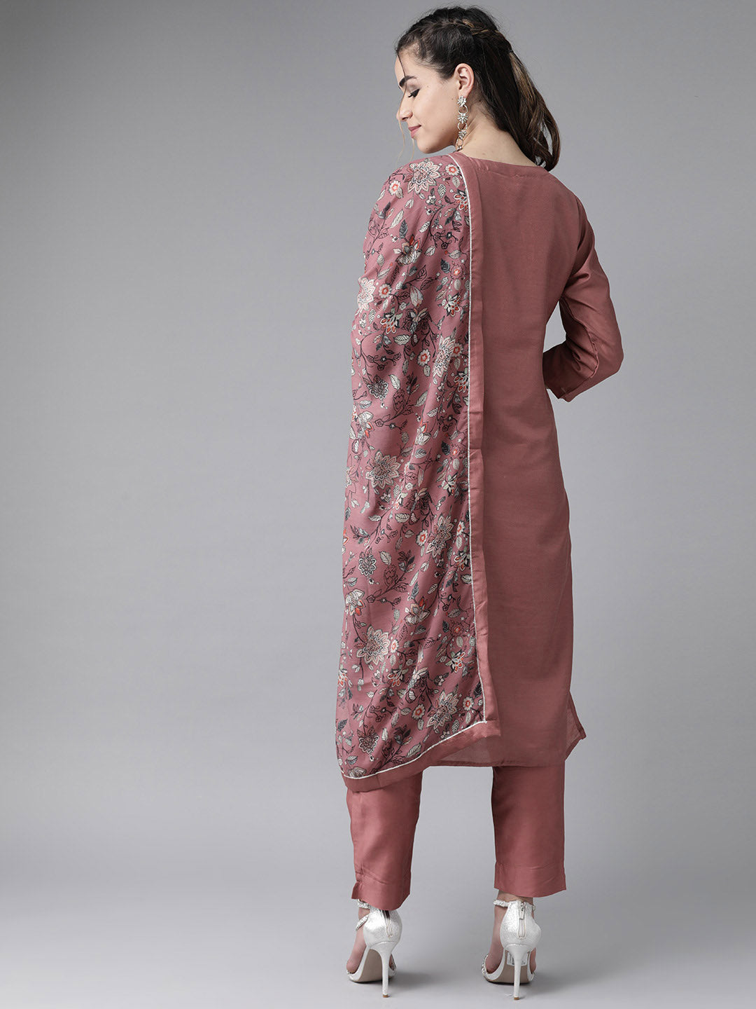 Ishin Women Mauve Yoke Design Kurta with Trousers & Dupatta - Distacart