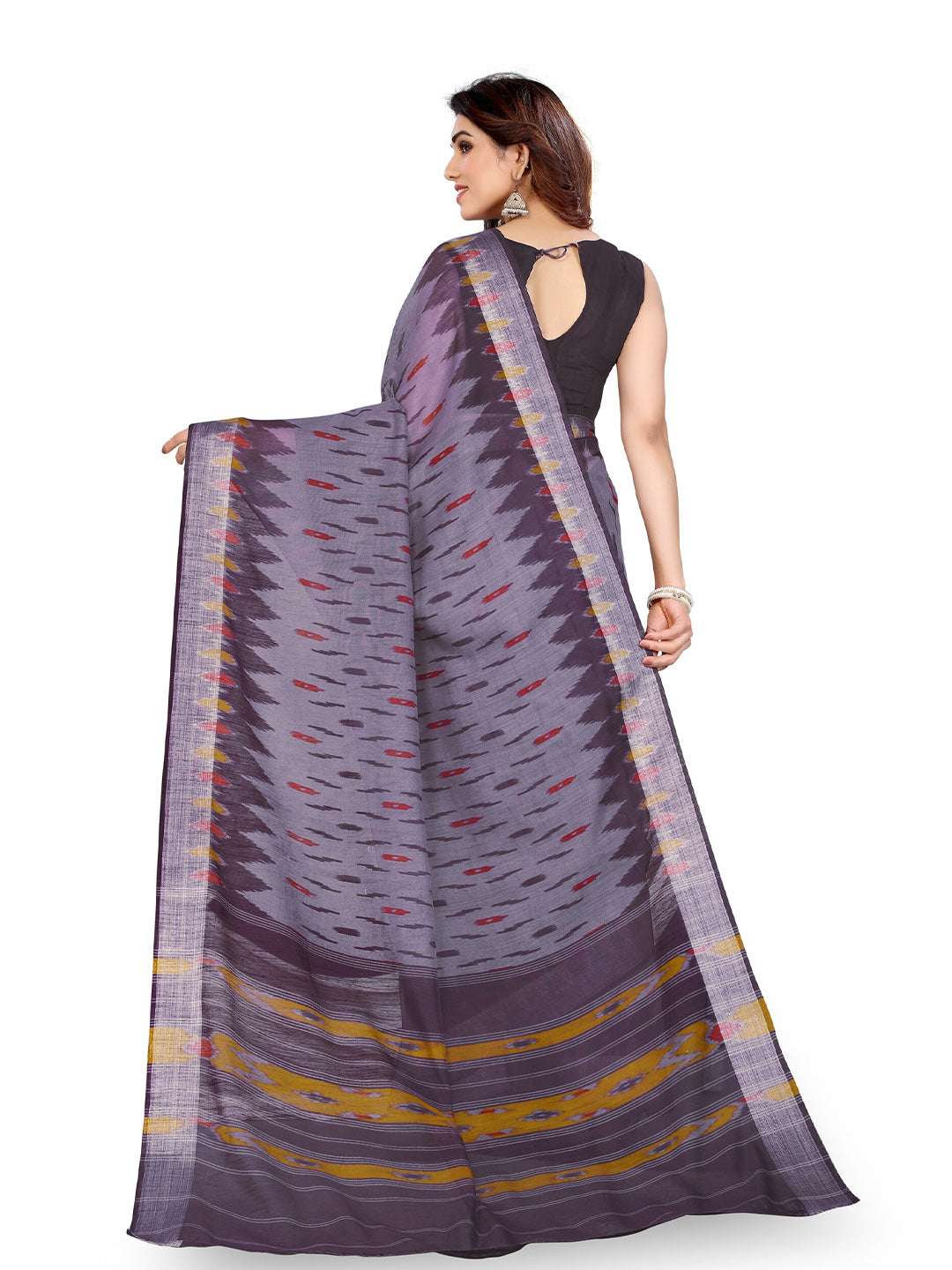 Kalini Purple & Mustard Zari Ikat Saree - Distacart