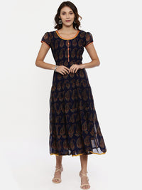 Thumbnail for Souchii Women Navy Blue Printed Fit And Flare Dress - Distacart