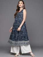 Thumbnail for Biba Women Navy Blue & White Ethnic Motifs Printed Anarkali Cotton Kurta - Distacart