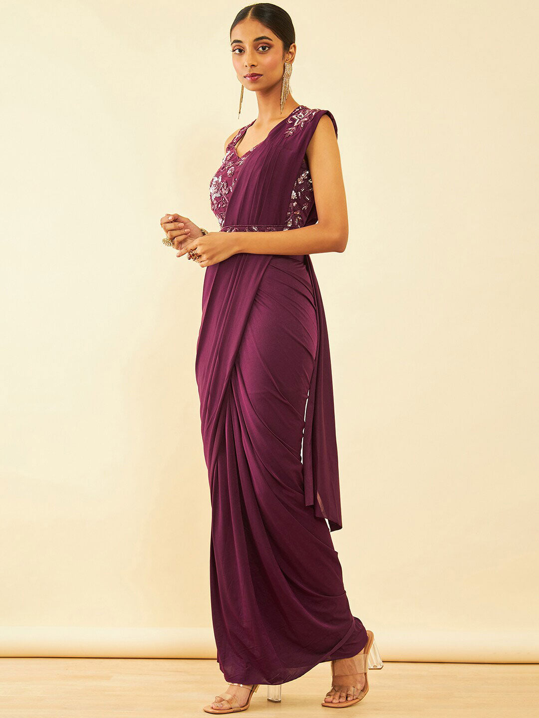 Soch Beads and Stones Embellished Ready to Wear Saree - Distacart
