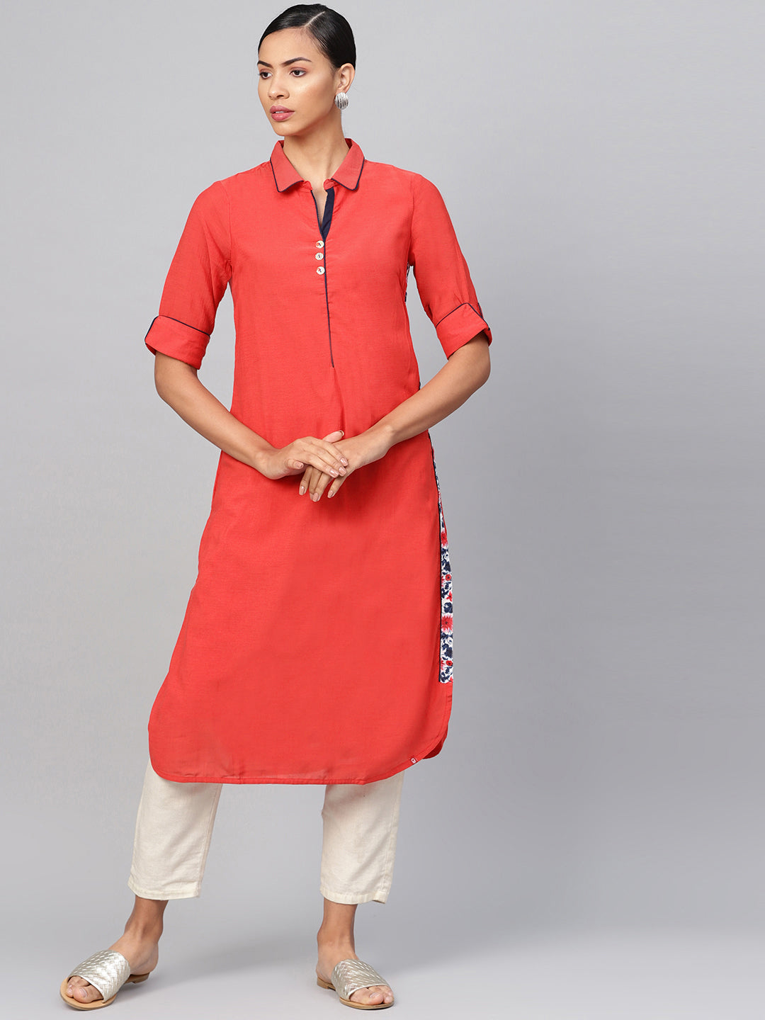 Biba Women Red Solid Pathani Kurta - Distacart