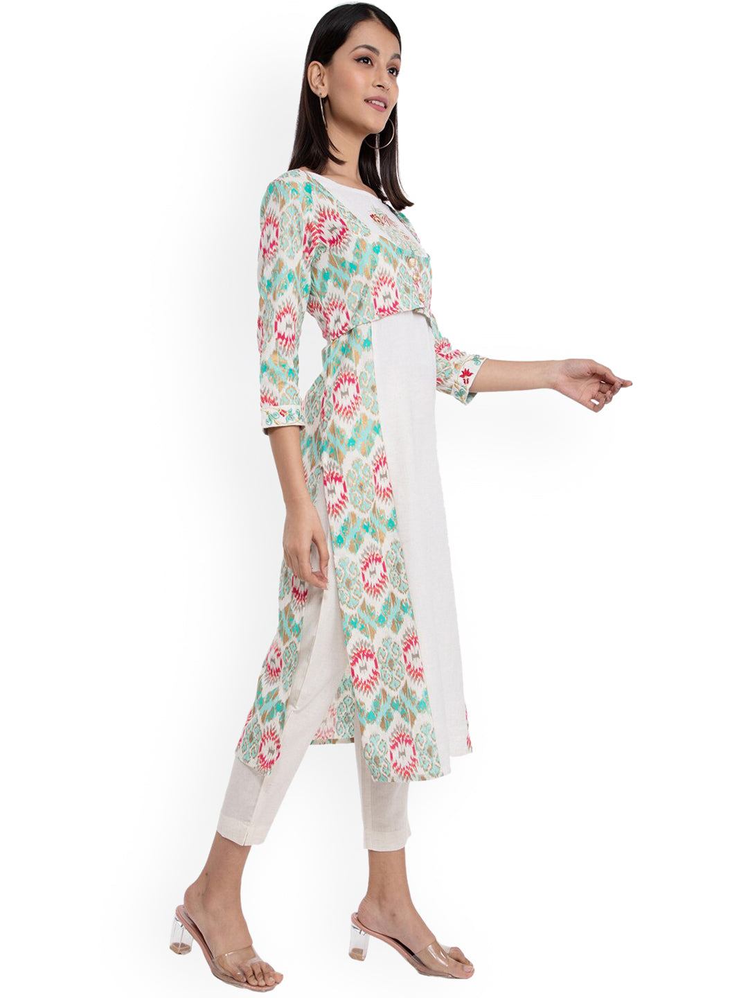 Kalini Women White Floral Printed Thread Work Kurta - Distacart