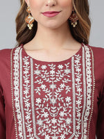 Thumbnail for Khushal K Women Burgundy Yoke Design Kurta - Distacart