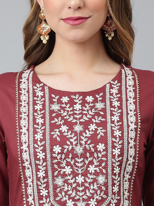 Khushal K Women Burgundy Yoke Design Kurta - Distacart