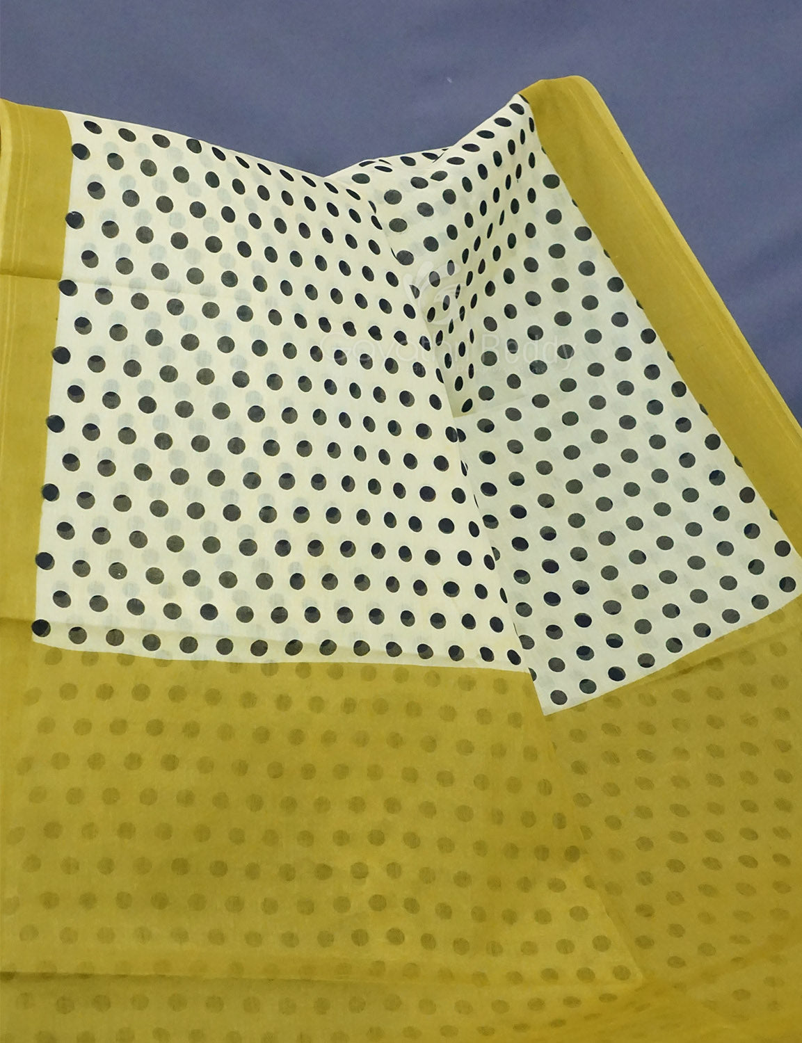 Lime Yellow Colour Polka Dots Pure Mulmul Cotton Saree By Gayathri Reddy Designer Studio - Distacart