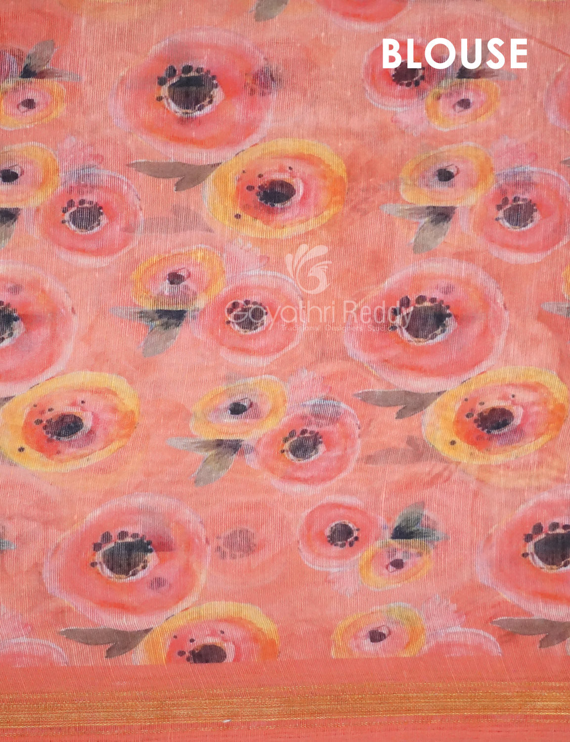 Shades of Tomato Pink Floral Print Semi Chanderi Saree By Gayathri Reddy Designer Studio - Distacart
