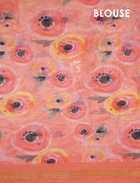 Thumbnail for Shades of Tomato Pink Floral Print Semi Chanderi Saree By Gayathri Reddy Designer Studio - Distacart