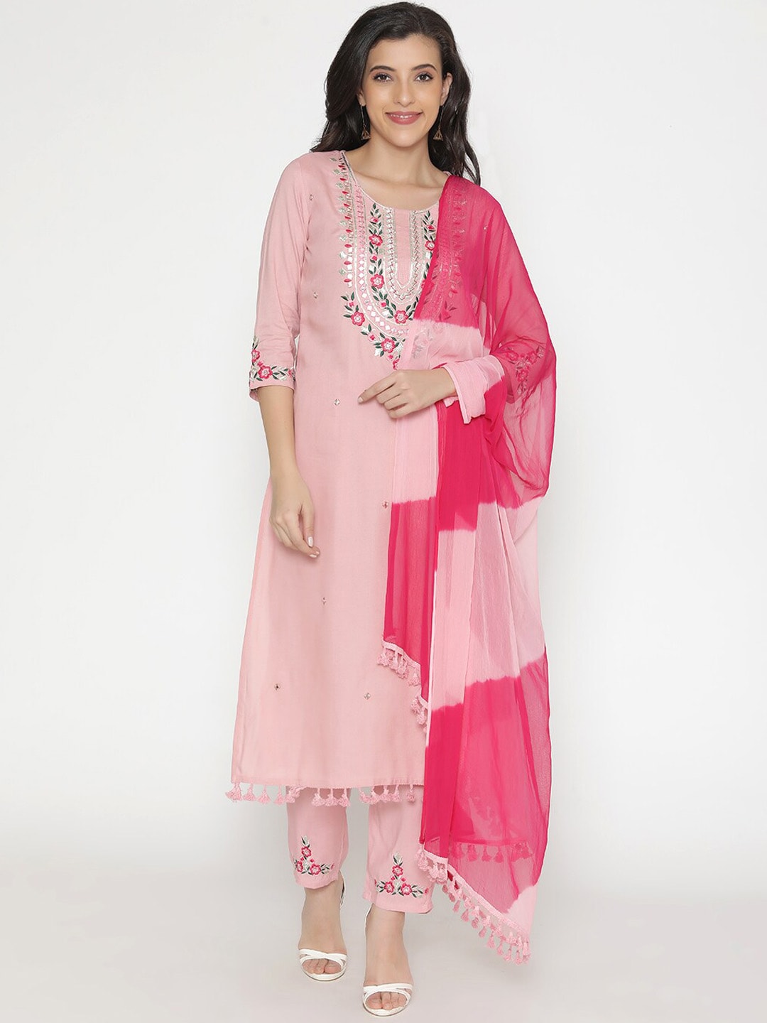 Kalini Ethnic Motifs Embroidered Thread Work Kurta with Trousers & Dupatta - Distacart