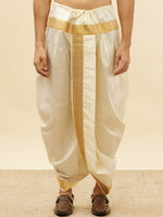 Thumbnail for Manyavar Mandarin Collar Regular Pure Silk Kurta With Dhoti Pants & Dupatta - Distacart
