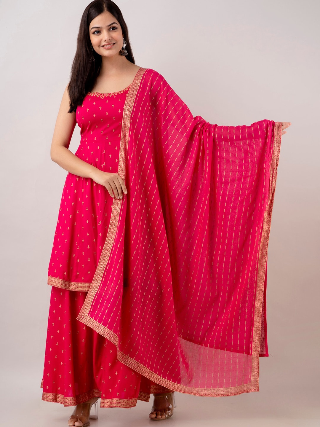 Kalini Women Floral Embroidered Spaghetti Kurta Sharara and Dupatta set - Distacart