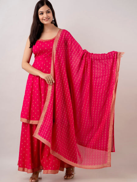 Kalini Women Floral Embroidered Spaghetti Kurta Sharara and Dupatta set - Distacart