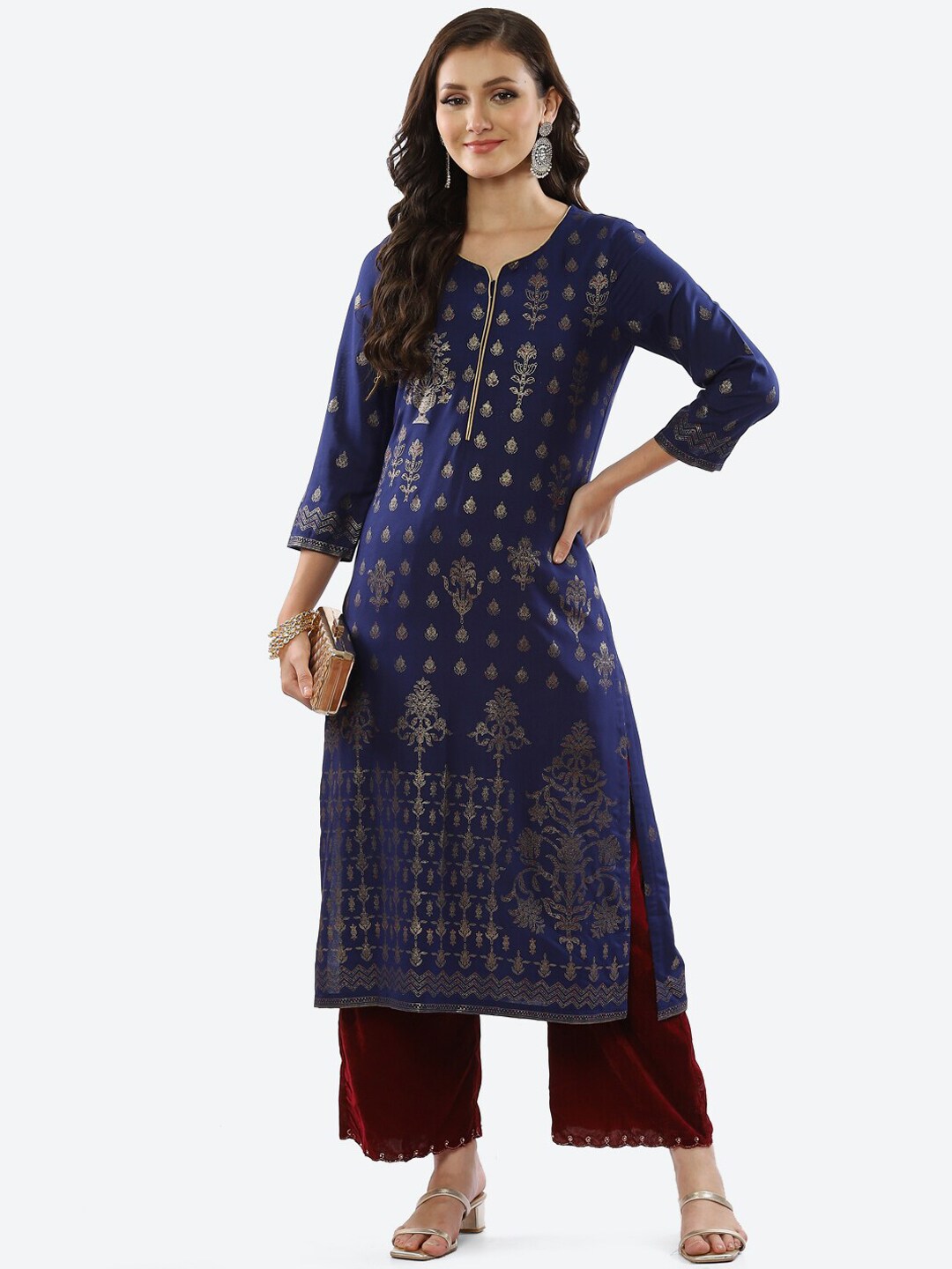 Biba Women Blue Ethnic Motifs Printed Rayon Kurta - Distacart