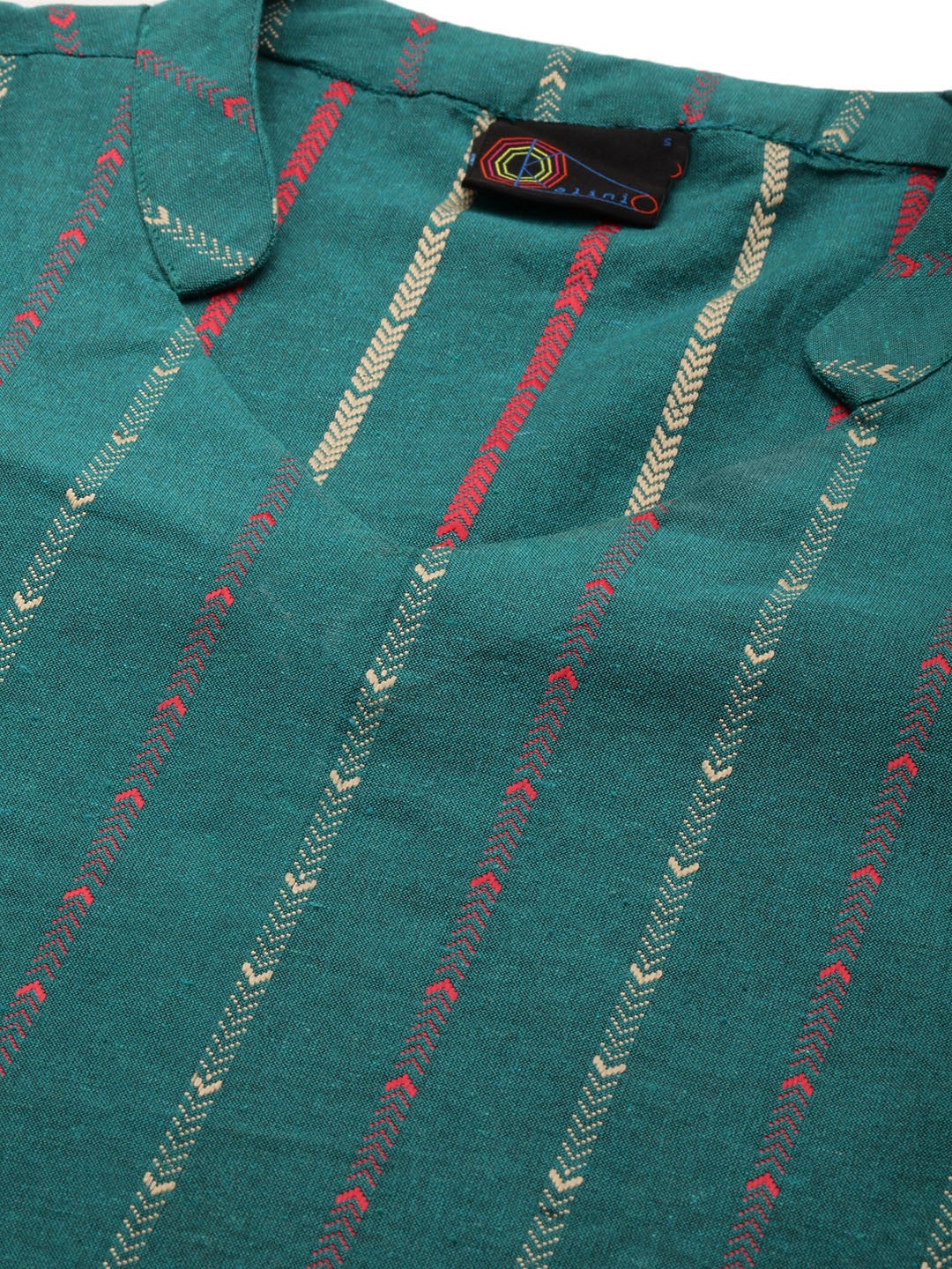 Kalini Women Teal Green Pure Cotton Geometric Woven Design Kurta with Trousers - Distacart