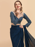 Thumbnail for Sangria Satin Saree With Beads & Stones Embellished Border - Distacart