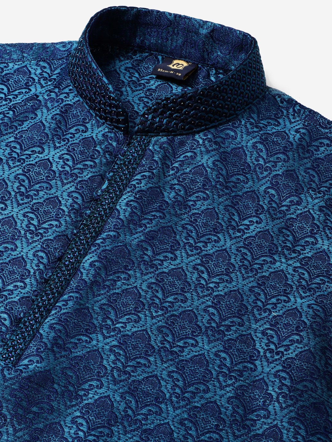 Manyavar Men Blue & White Self Design Kurta with Churidar - Distacart