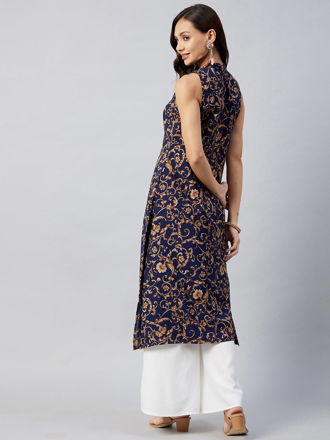 InWeave Women's Blue Jaal Print Halter Kurta Set - Distacart