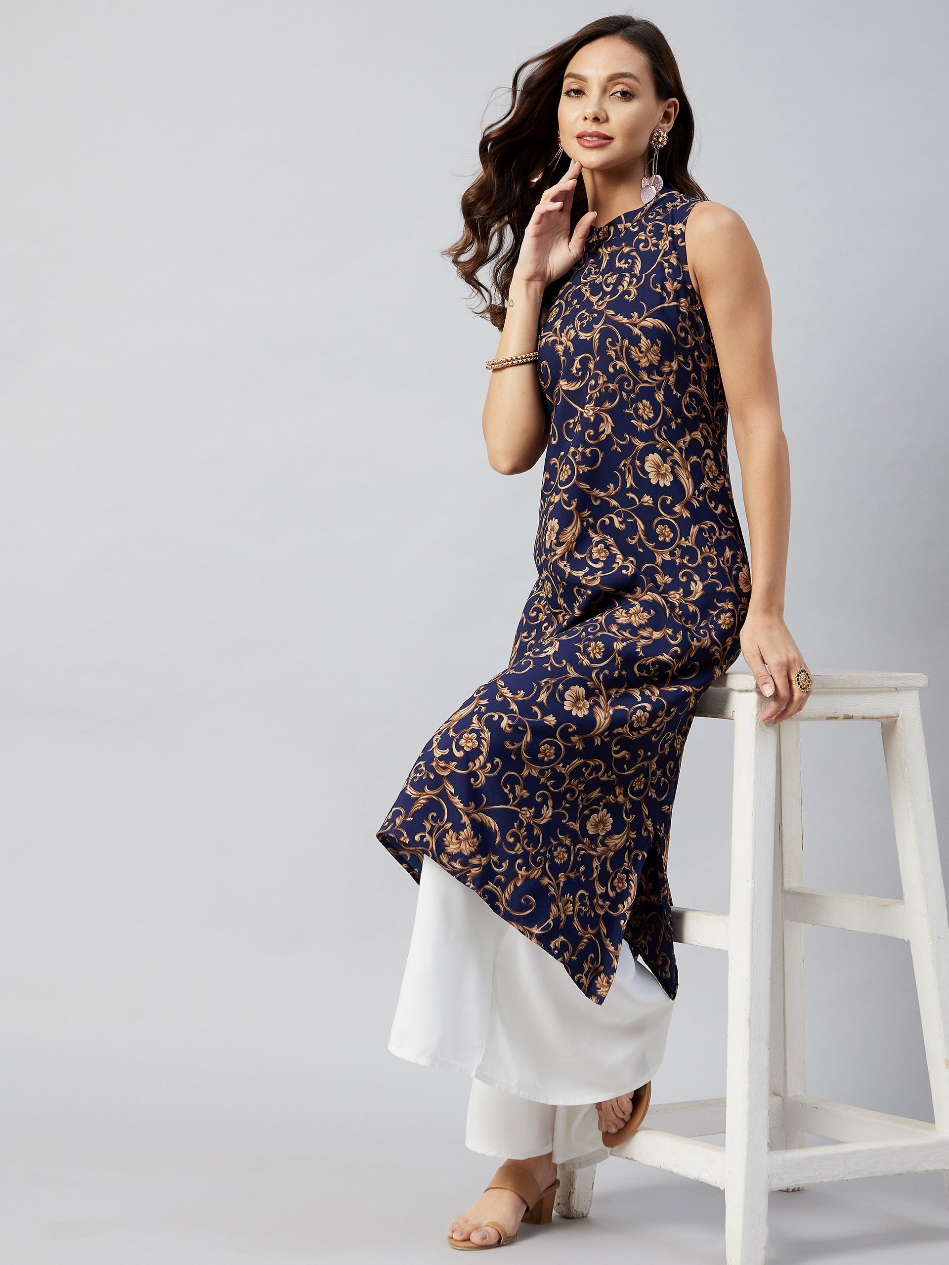 InWeave Women's Blue Jaal Print Halter Kurta Set - Distacart