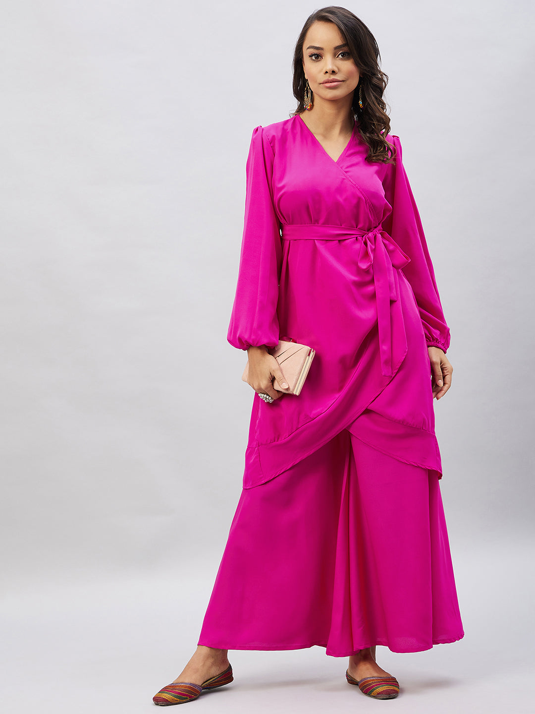 InWeave Women's Magenta Tie Up Kurta Palazzo Set - Distacart