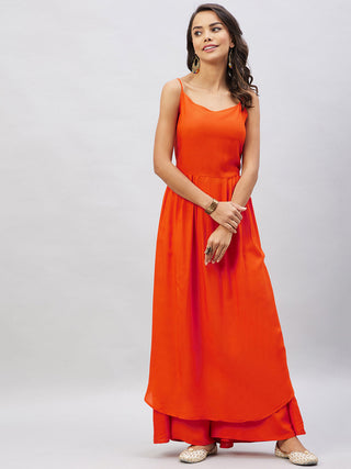 InWeave Women's Solid Orange Strappy Kurta Set - Distacart