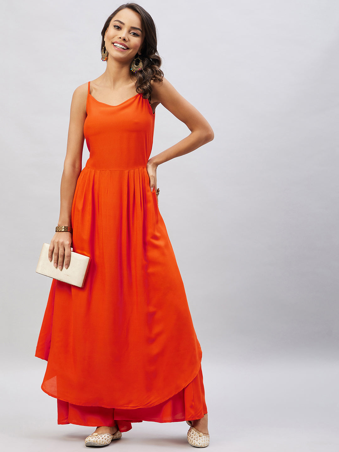 InWeave Women's Solid Orange Strappy Kurta Set - Distacart