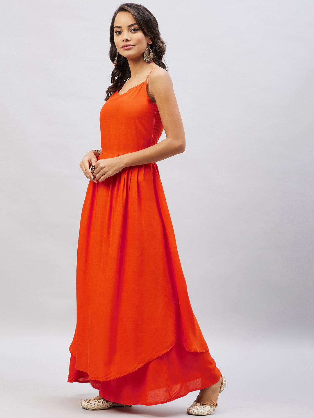 InWeave Women's Solid Orange Strappy Kurta Set - Distacart