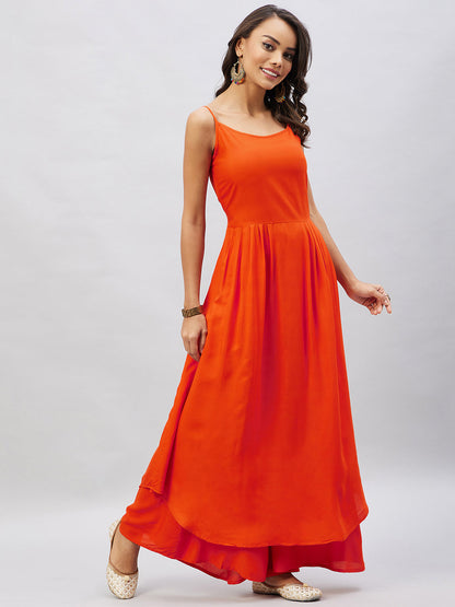 InWeave Women's Solid Orange Strappy Kurta Set - Distacart