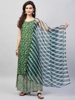 Thumbnail for InWeave Women's Green Bagh Spaghetti Kurta Set W Green Le Dupatta - Distacart