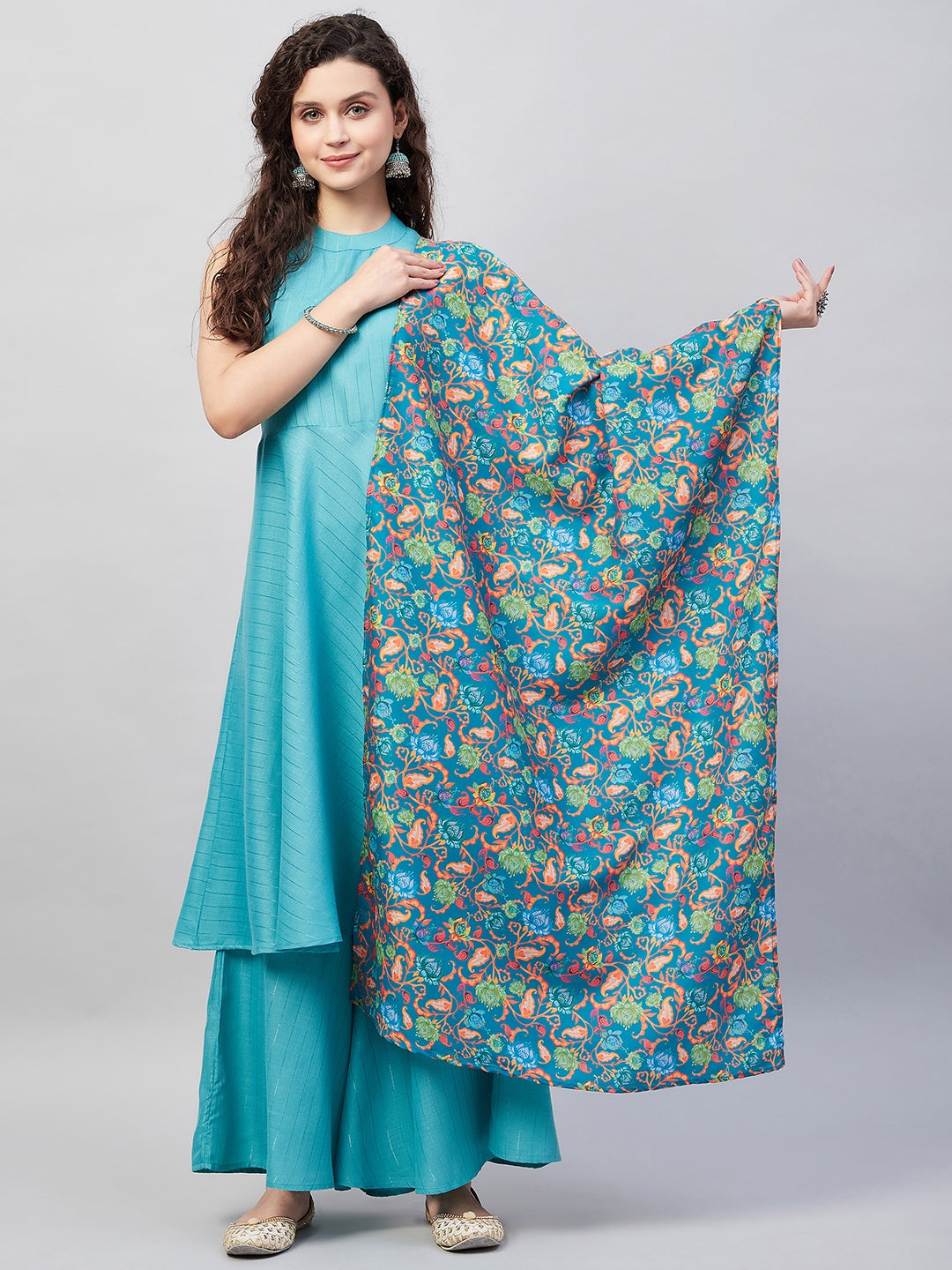 InWeave Women's Teal Lurex Boho Kurta Set W Teal Camelia Cr Dupatta - Distacart