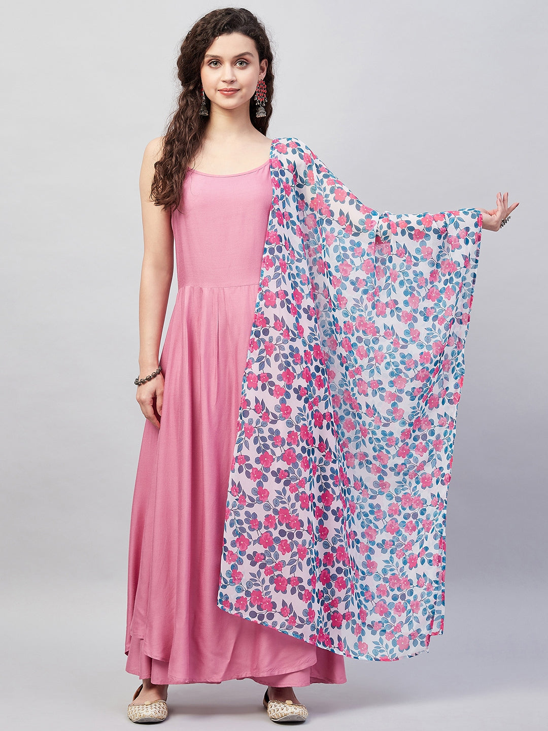 InWeave Women's Light Pink Strappy Set W White Blue Pink Ge Dupatta - Distacart
