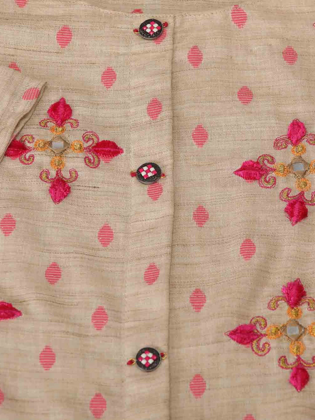 Kalini Women Cream-Coloured Embroidered High Slit Mirror Work Pure Cotton Kurti with Sharara - Distacart