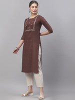 Thumbnail for Kalini Women Brown Ethnic Motifs Embroidered Thread Work Kurta - Distacart