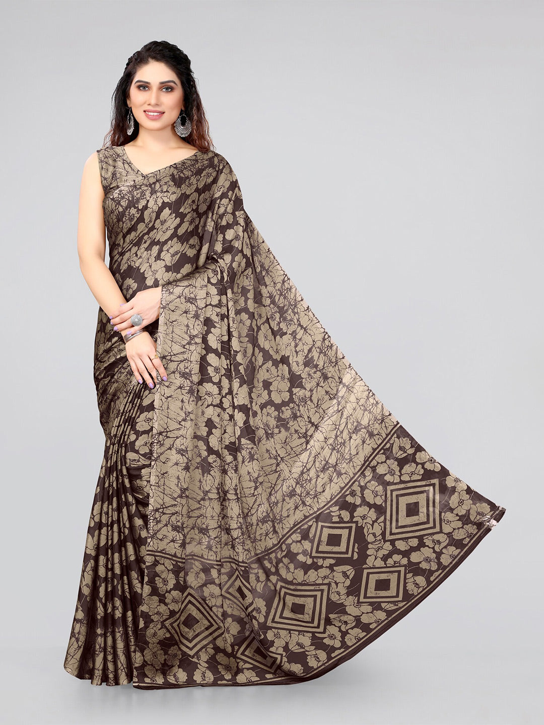 Kalini Women Brown & Beige Floral Saree - Distacart