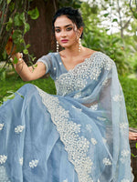 Thumbnail for Tikhi Imli Ethnic Motifs Beads and Stones Organza Heavy Work Saree - Distacart