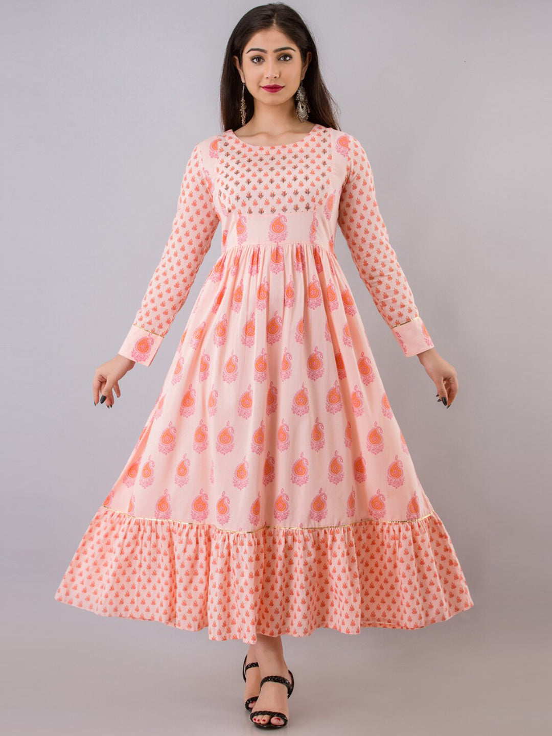 Kalini Women Peach-Coloured Ethnic Motifs Printed Kurta - Distacart