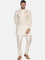 Thumbnail for Sethukrishna Men Cream-Coloured Woven Design Kurta with Churidar - Distacart