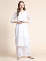 Thumbnail for Kalini Women White Ethnic Motifs Embroidered Georgette Kurta - Distacart