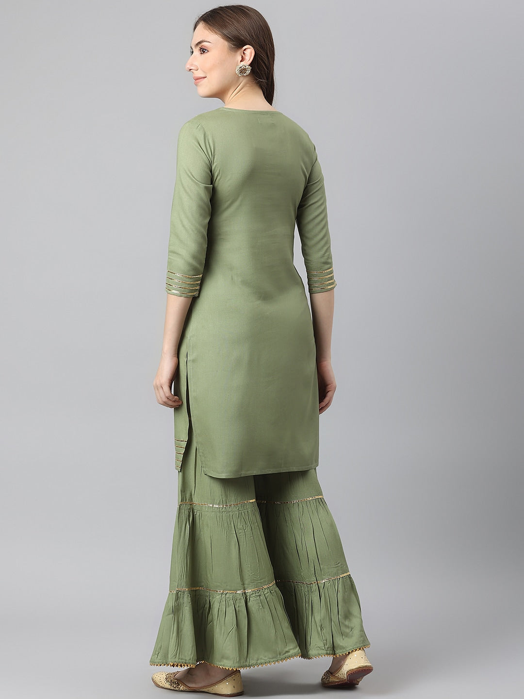 Kalini Women Green Yoke Design Gotta Patti Kurta with Sharara - Distacart