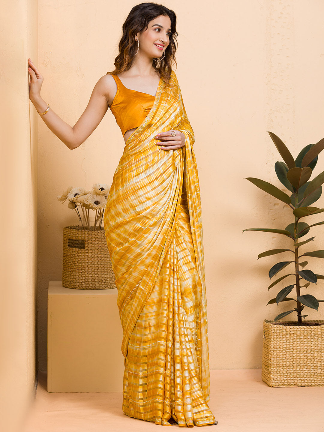 Koskii Tie & Dye Beads and Stones Work Saree - Distacart