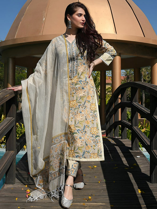 Kalini Floral Printed Regular Kurta with Trousers & Dupatta - Distacart