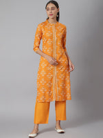 Thumbnail for Khushal K Women Mustard Yellow Floral Printed Regular Kurta with Palazzos - Distacart
