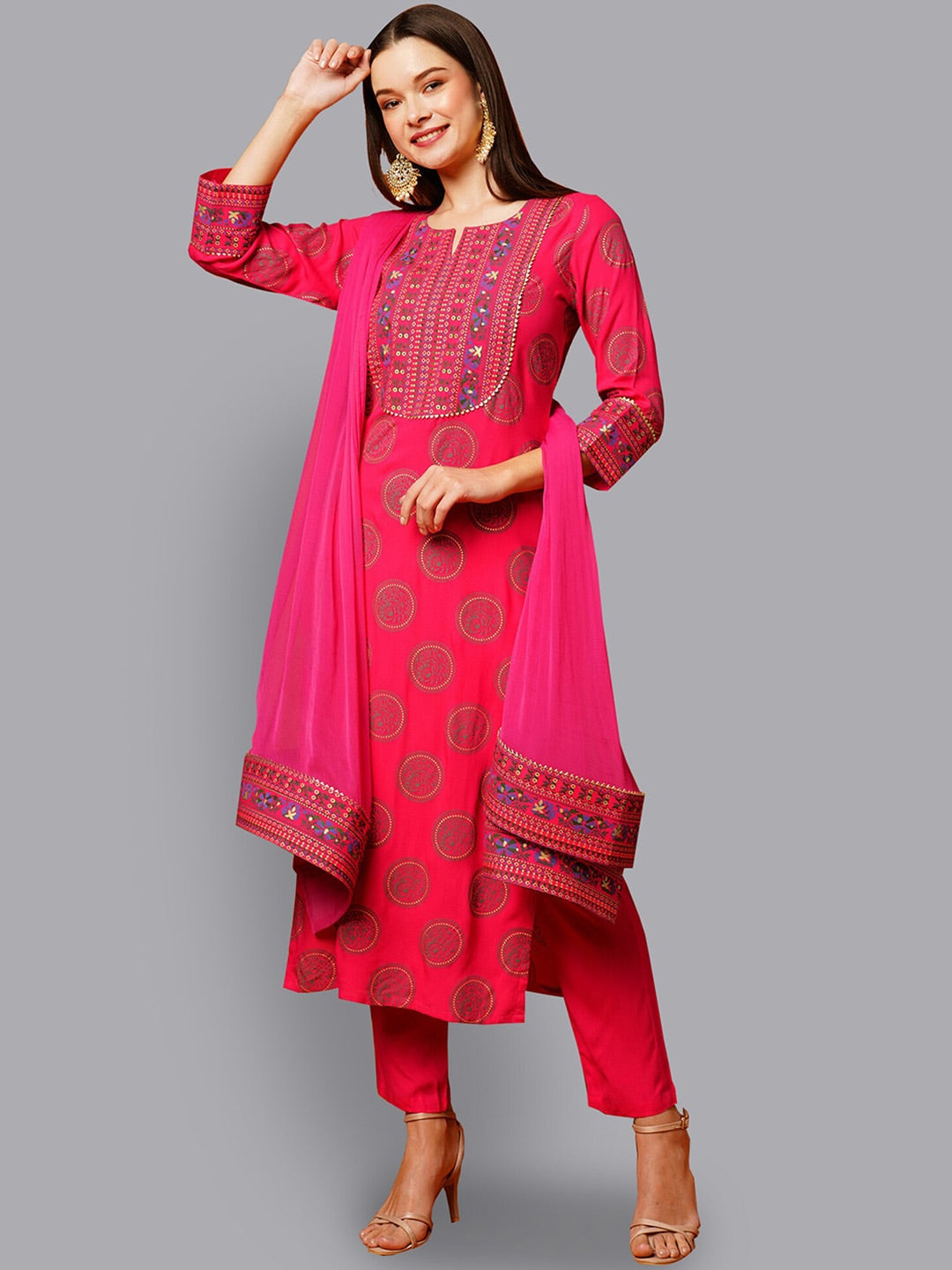 Kalini Ethnic Motifs Printed Regular Gotta Patti Kurta with Trousers & Dupatta - Distacart