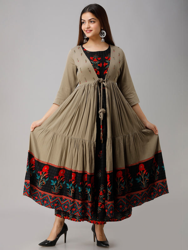 Kalini Women Gunmetal-Toned Floral Thread Work Kurta - Distacart