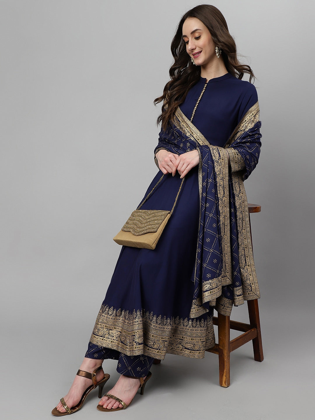 Khushal K Women Blue Ethnic Motifs Printed Kurta with Palazzos & Dupatta - Distacart