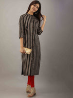 Thumbnail for Kalini Women Black Ethnic Motifs Striped Thread Work Kurta - Distacart