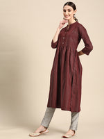 Thumbnail for Sangria Women Maroon Striped A-Line Kurta - Distacart