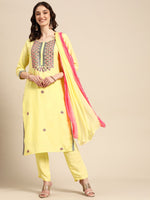 Thumbnail for Sangria Women Ethnic Motifs Embroidered Kurta With Trousers & Dupatta - Distacart