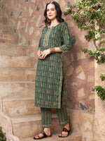 Thumbnail for Sangria Ethnic Motifs Printed Pure Cotton Kurta with Trousers & Dupatta - Distacart